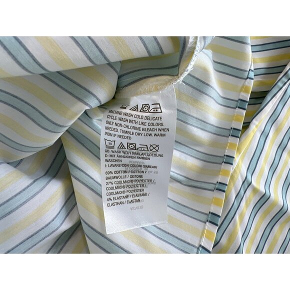 Denim and Company Printed Button Front Shirt Womens M Yellow Stripe Cotton Blend - Picture 7 of 7